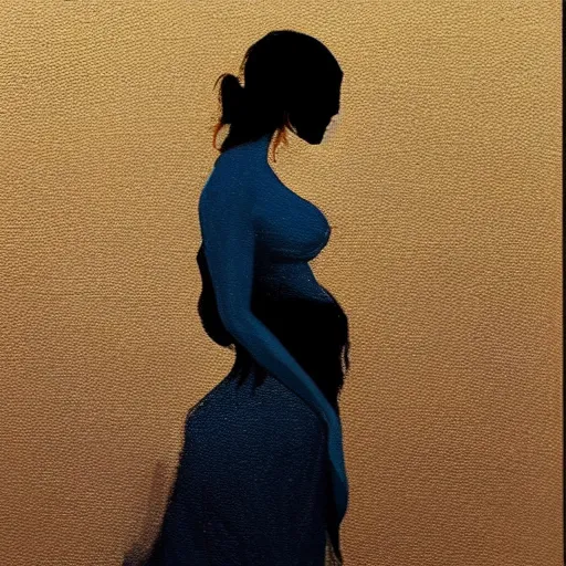 Image similar to a blue and black painting of a woman silhouetted by a full moon. Trending on ArtStation