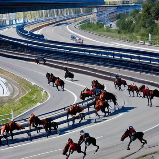 Image similar to a horse race on a freeway