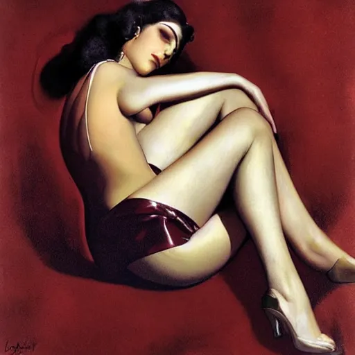 Prompt: a young person, half male and half female, rolf armstrong, reclining