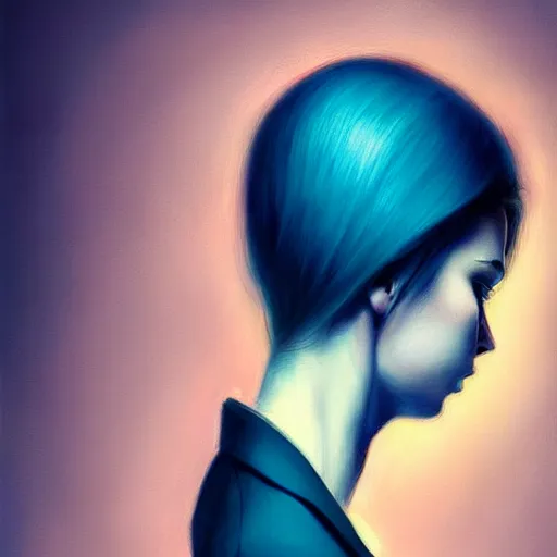 Prompt: beautiful portrait of a hopeless, worthless, lonely, ( young woman ) lawyer, sad, frightening, depressing, miserable, stunning, intelligent, stark, vivid!!, sharp, crisp, colorful!!, ultra ambient occlusion, reflective, universal shadowing, fantasy art, extremely even lighting, art by wlop, dr seuss.