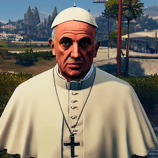 Image similar to the pope as a game character in gta 5, game graphics, game screenshot