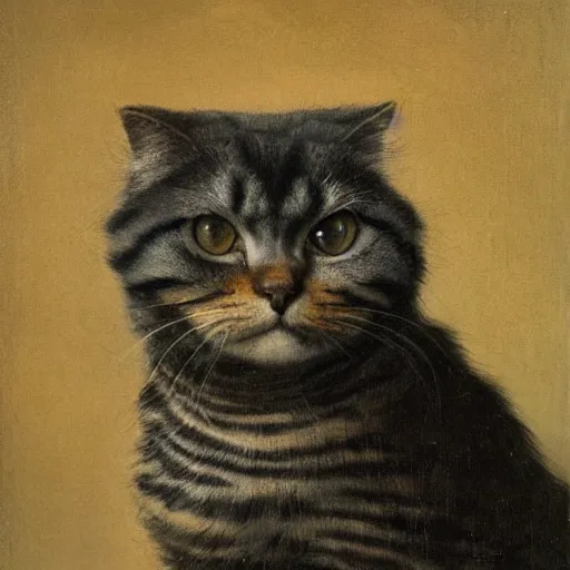 Prompt: Rembrandt portrait of a Scottish fold cat