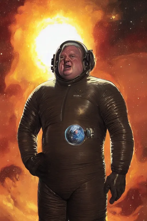 Image similar to portrait of baron harkonnen wearing leather spacesuit, detailed, sunshine, nebula space background, illustration by normal rockwell, artstation character art, john william waterhouse, concept art, greg rutkowski