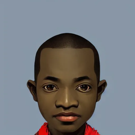 Image similar to upper half - claymation portrait - of a nigerian boy, art style by utagawa kunisada & james jean, symmetrical, intricate detail, caricature, concept art, volumetric light, ray tracing, sharp, smooth, pinterest, behance, art station,