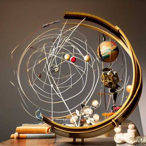 a kinetic sculpture of this solar system, orrery, | Stable Diffusion