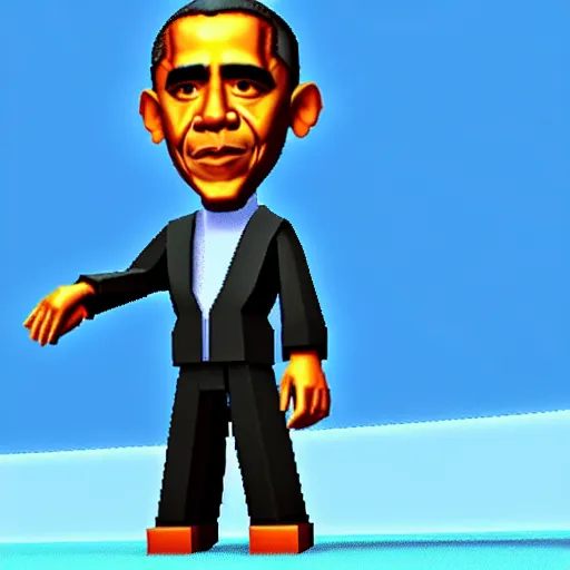 Image similar to barack obama stars in a 3 d platformer released in 1 9 9 8 for the nintendo 6 4. low poly.