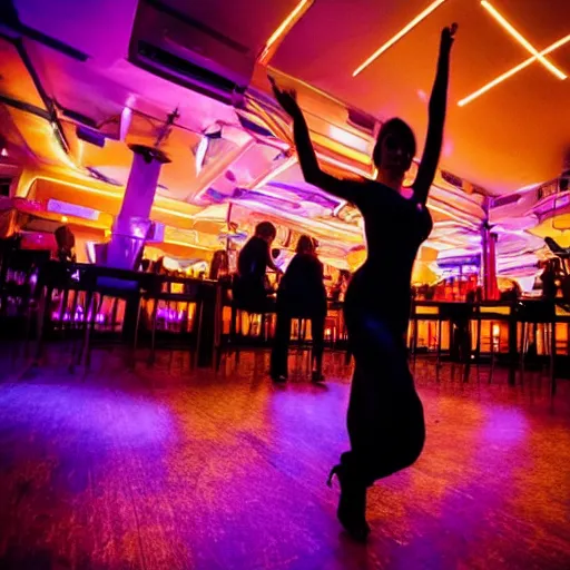 Prompt: woman dancing in night club
