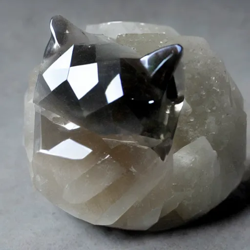 Image similar to Cat made of quartz crystal, faceted, gem quality, living stone, mineral beast, cute, cuddly, wholesome, dazzling, sparkling