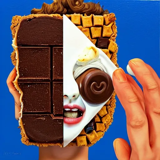 Image similar to drew barrymore face inside! a smore, chocolate, marshmallow graham cracker, digital painting by arcimboldo, rhads