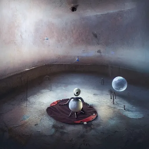 Prompt: michal karcz surrealism grunge painting of the end of an astronaut happy in the galaxy. , in the style of jack skellington, in the style of a clown, loony toons style, horror theme, detailed, elegant, intricate, 4k, Renaissance painting