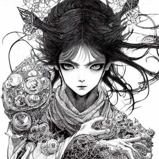 Image similar to prompt: Fragile looking vessel portrait soft light drawn by Vania Zouravliov, inspired by Akira 1988 anime, magical and alchemical weapons, soft light, white background, intricate detail, intricate ink painting detail, sharp high detail, manga and anime 2000