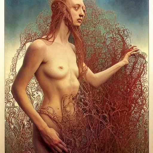 Image similar to by zdzisław beksinski, iris van herpen, raymond swanland and alphonse mucha. highly detailed, hyper - real, beautiful