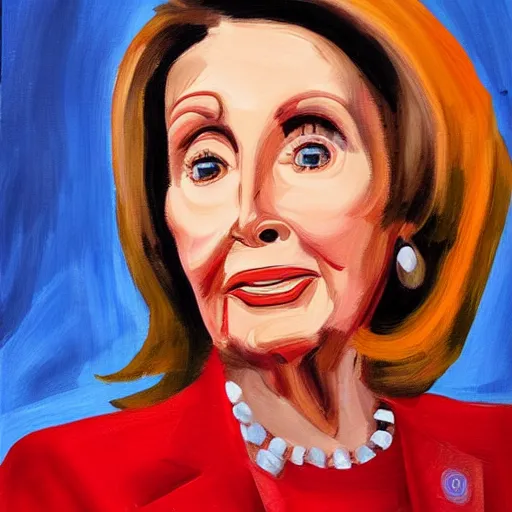Prompt: nancy pelosi expressionist oil painting