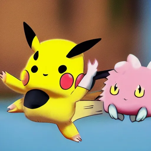 Image similar to pikachu taking a bite out of jigglypuff, national geographic photo, photo realistic, hyperrealistic, wildlife photo, 4 k, ultra detailed