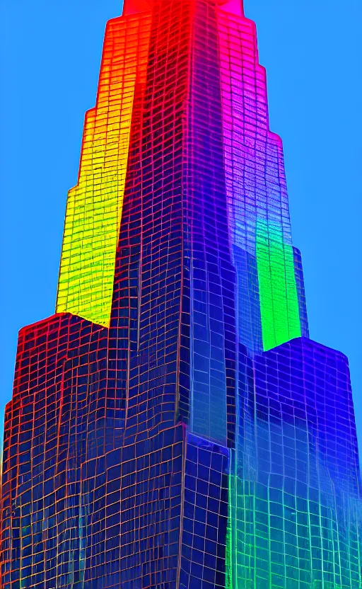 Prompt: scale model of the sears tower completely made of colorful translucent gelatin, jello, 3 5 mm photograph, vibrant colors, dramatic lighting, smooth surfaces, photorealistic, unreal engine render, octane render, 8 k