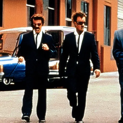 Image similar to reservoir dogs but the actors are dogs