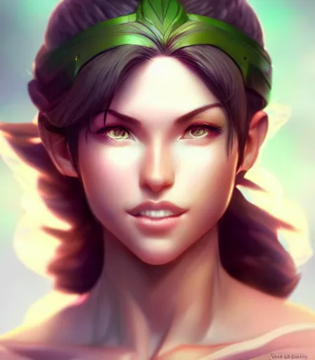 Image similar to beautiful portrait of a gorgeous personal trainer who looks like Palutena , character design by charlie bowater, ross tran, artgerm, and makoto shinkai, detailed, soft lighting, rendered in octane