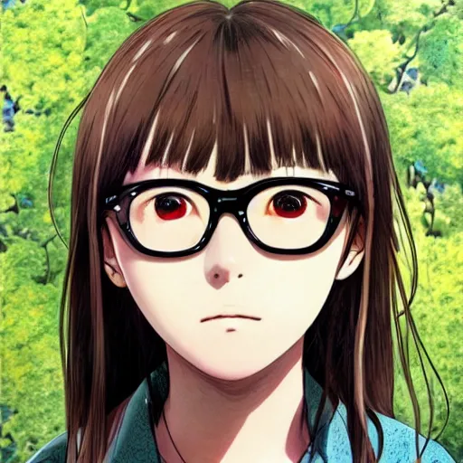 Image similar to a colorful portait of a brunette girl from inio asano, detailed, 4 k, key visual