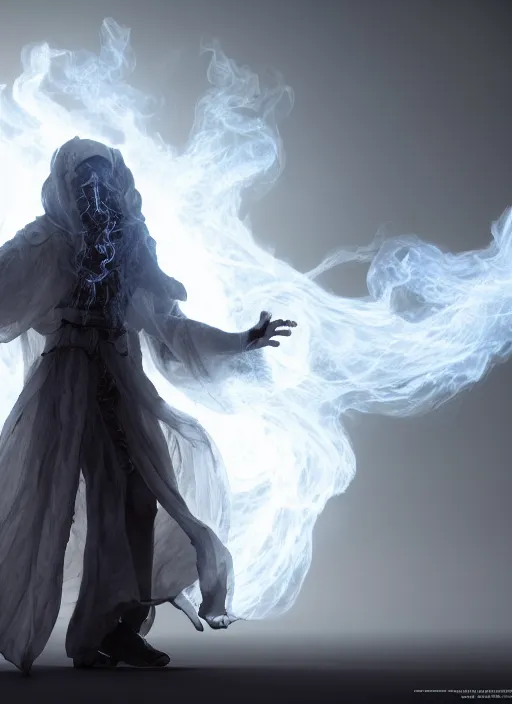 Prompt: highly detailed stunning image of ghost sorcerer full body!! 3 d octane render, unreal engine, hyper realistic, realistic, soft illumination, surrounded in dask wispy smoke!! trending artstation
