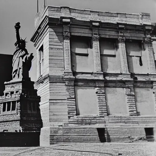 Image similar to a destroyed and deserted statue of liberty