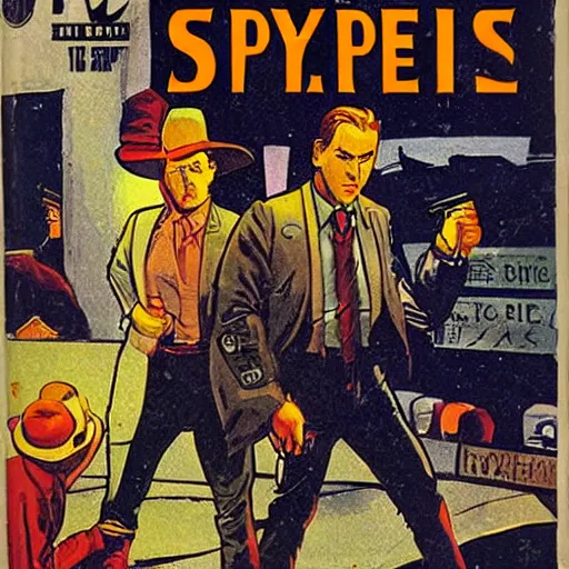 Prompt: time-traveling spies, comic book cover