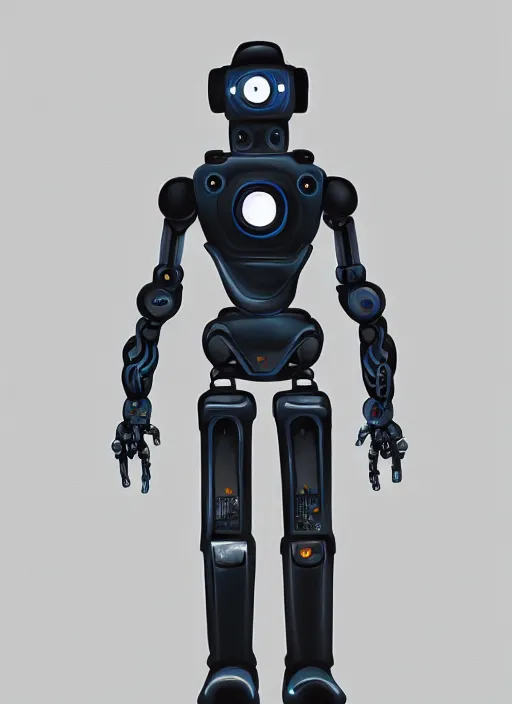 Prompt: a robot wearing a police uniform, full body shot, highly detailed, digital painting, artstation, concept art, smooth, sharp focus, illustration