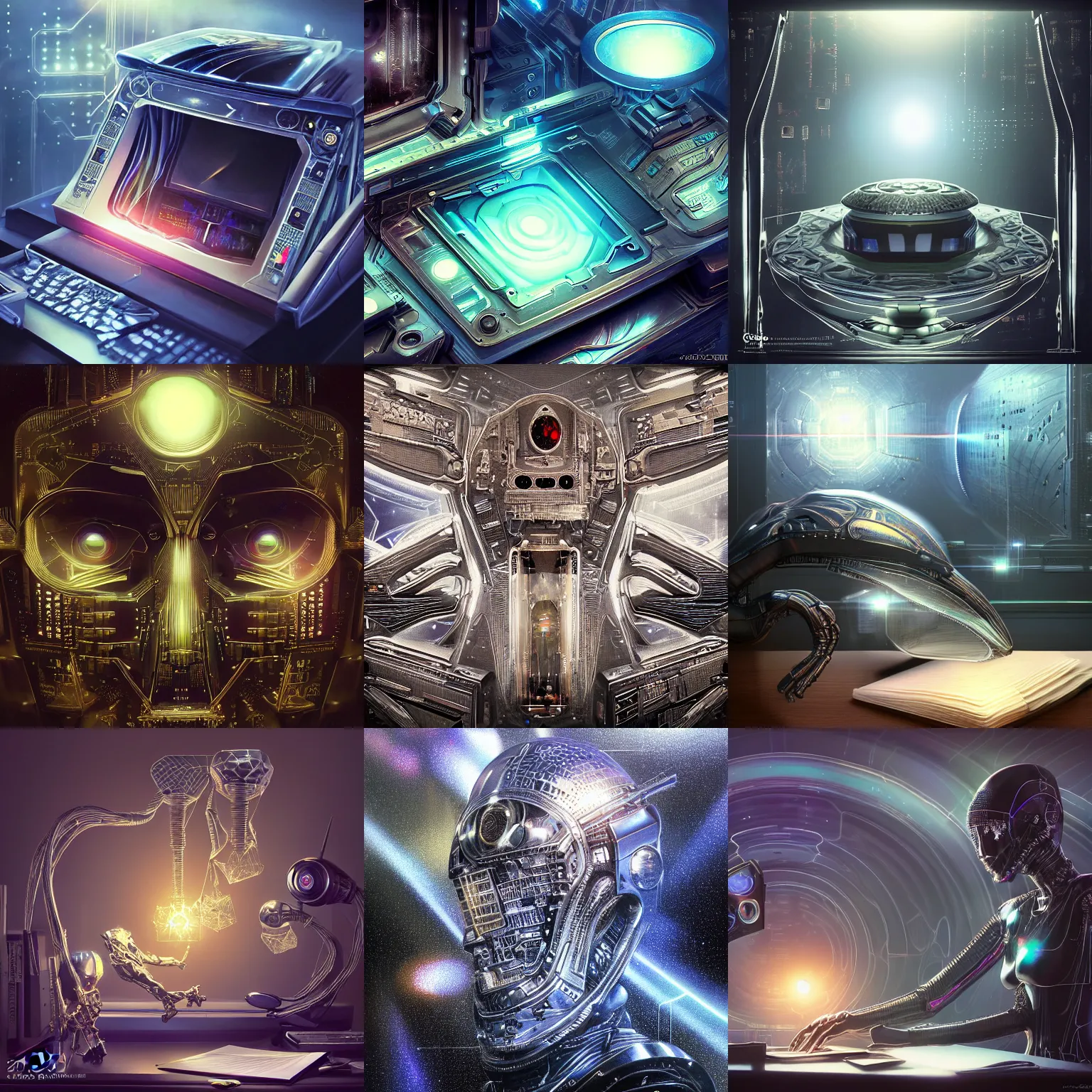 Prompt: photograph or a rare technology artifact treasure from another galaxy on a desk, intimate high quality detailed beautiful, glistening, dark intrimate mood, microchips, intricate alien circuits, holograms, technological, rich, moody atmosphere, reflections, specular highlights, quantum processor, intimate realistic, ornate, 3 d ray traced crystals and gems, artgerm, greg rutkowski