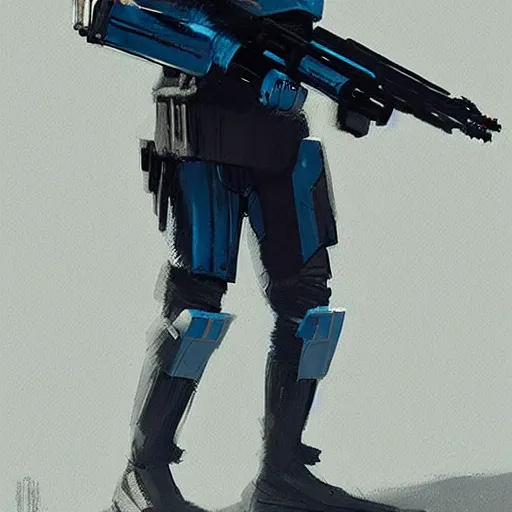 Prompt: star wars concept art by greg rutkowski, soldier wearing a blue and black tactical gear of the hapes republic, digital painting, artstation, concept art, smooth, sharp foccus ilustration, artstation hq