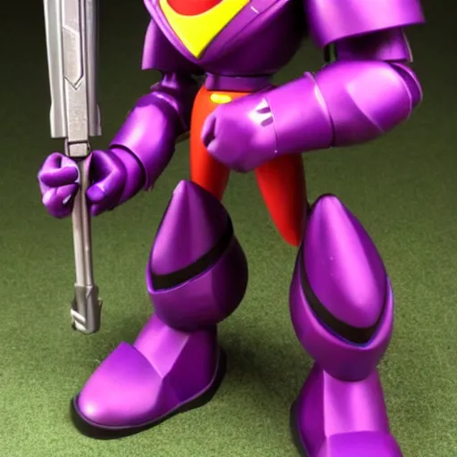 Prompt: evil megaman grinning, red eyes and purple armour