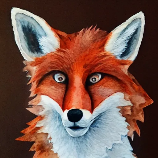 Image similar to water color on paper, foxy animatronic portrait, highly detailed, artstation, masterpiece, award - winning,