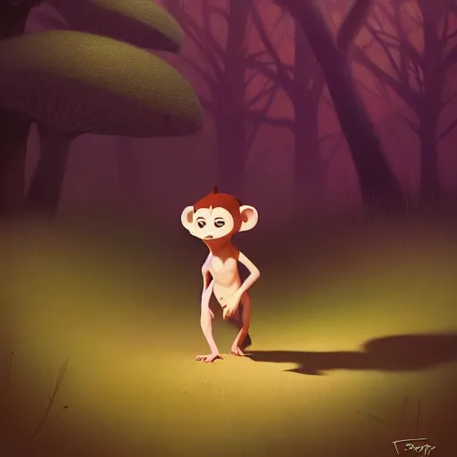 Image similar to goro fujita ilustration a baby monkey walking in the forest, painting by goro fujita, sharp focus, highly detailed, artstation