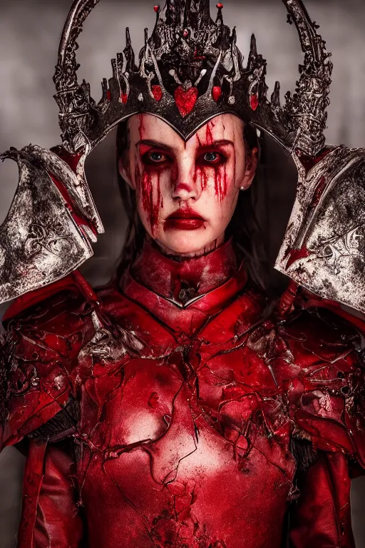 Image similar to the blood crown queen wear the scarlet armor, cinematic lighting, various refining methods, micro macro autofocus, ultra definition, award winning photo