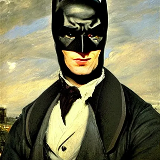 Image similar to portrait of Batman, painted by John Constable, oil on canvas