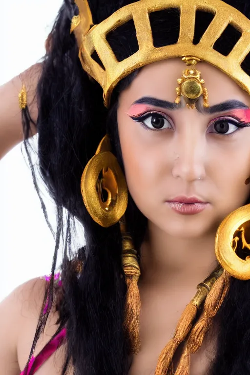 Image similar to close up headshot of young greek italian woman as ramayana, cosplay, studio lighting