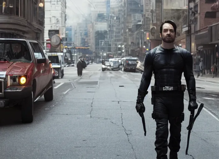 Image similar to charlie cox, movie still, from the new daredevil movie, 8 k, realistic