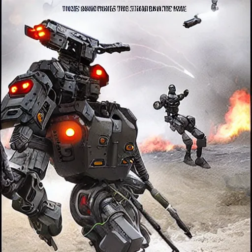 Prompt: Large scale battle of AI soldier robots fire mud and dark environment foggy epic proportions detailed