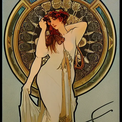 Image similar to art by alphonse mucha