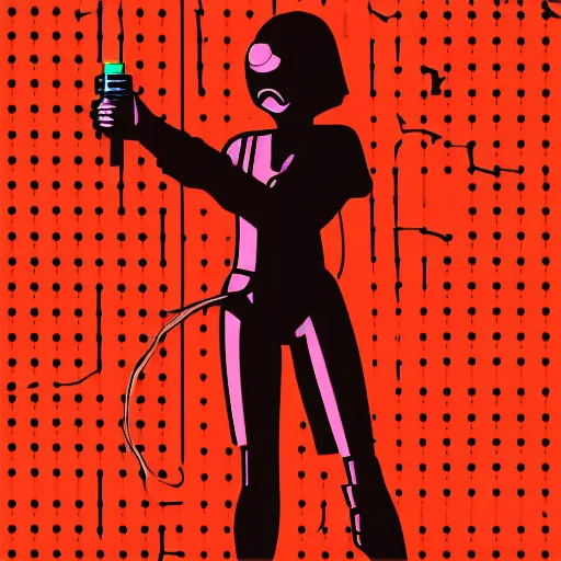 Image similar to cyberpunk woman, cigarette dangling, grenade in hand, vector graphic by jason chan, ultradetailed, 8 k