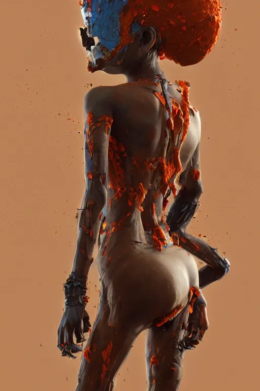 Prompt: epic 3 d masked omolu, liquid hands and feet spinning, 2 0 mm, with brown and orange mud melting smoothly into medicine and salves, intense, healing, intricate, houdini sidefx, trending on artstation, by jeremy mann and ilya kuvshinov, jamie hewlett and ayami kojima, 3 d bold