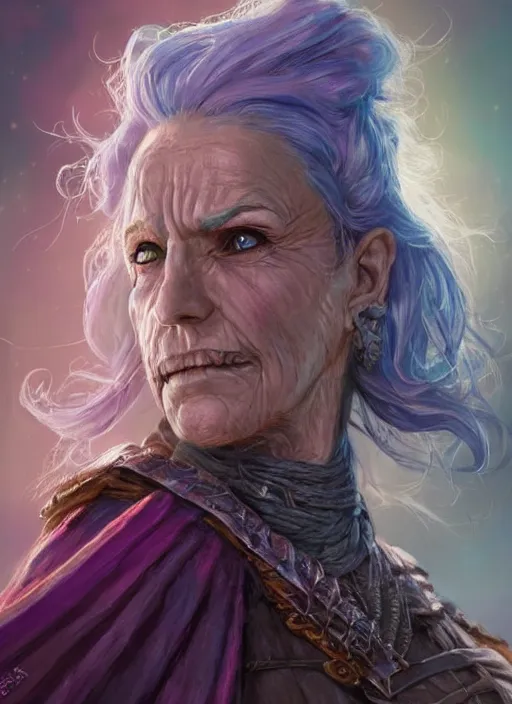 Image similar to old lady, ultra detailed fantasy, dndbeyond, bright, colourful, realistic, dnd character portrait, full body, pathfinder, pinterest, art by ralph horsley, dnd, rpg, lotr game design fanart by concept art, behance hd, artstation, deviantart, hdr render in unreal engine 5