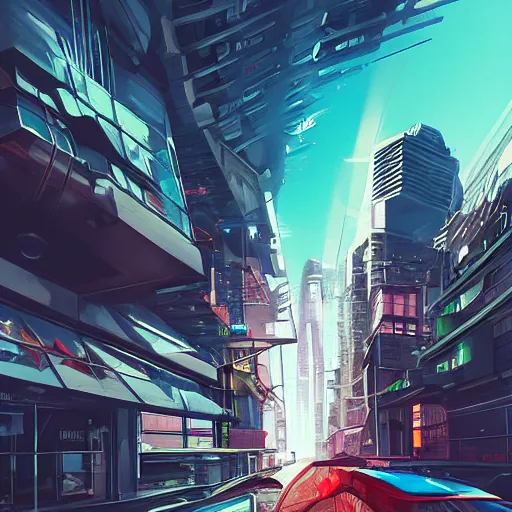 Prompt: street view, futuristic!!!!!! ( ( ( cyberpunk ) ) ), trending on artstation, fisheye!!! lens