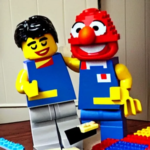 Prompt: Bert and Ernie play with legos