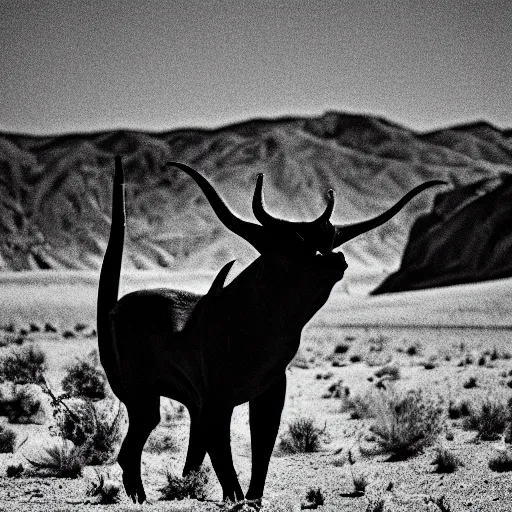 Image similar to photorealistic demonic creatures in the desert, film grain, washed out