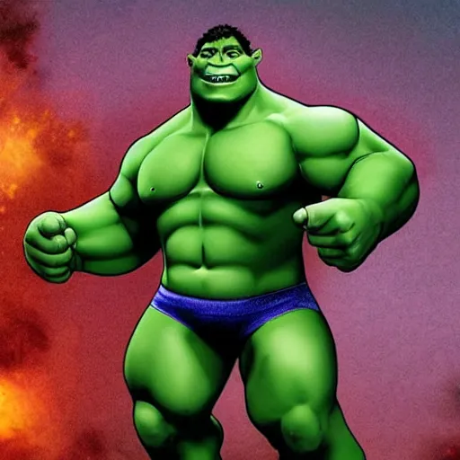 Image similar to a highly detailed image of what the love child between the hulk and shrek would look like