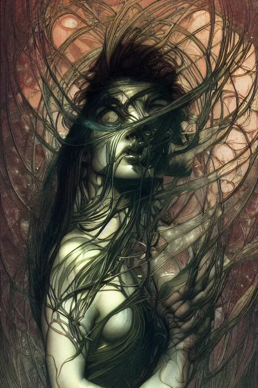 Prompt: tinnitus, by artgerm and yoshitaka amano and moebius and hr giger and zdislaw beksinski and alphonse mucha, trending on artstation