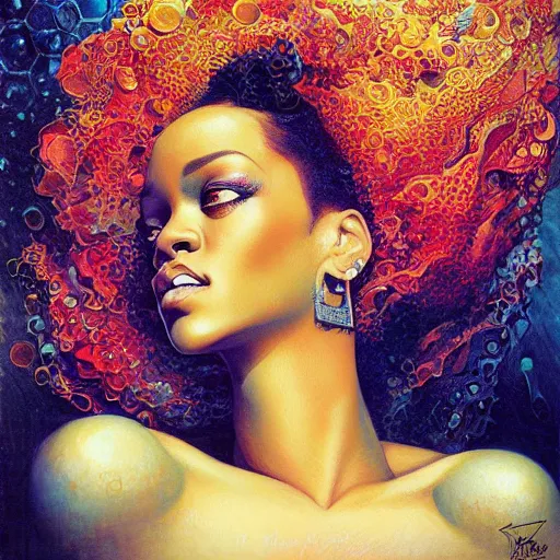 Prompt: a portrait of rihanna by karol bak, christopher balaskas, umberto boccioni and charlie bowater