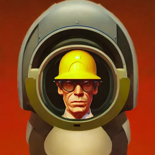 Image similar to Portrait of an engineer with helmet, very coherent, painted by Edward Hopper, Wayne Barlowe, painted by James Gilleard, airbrush, art by JamesJean