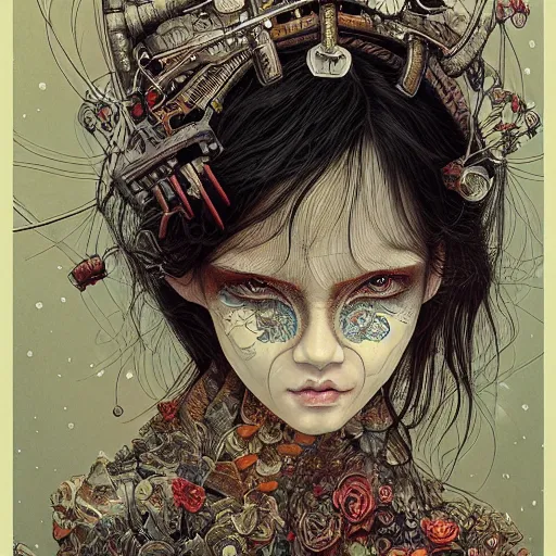 Image similar to beautiful portrait painted in jacek yerka and aykut aydogdu leslie zhang style drawn by vania zouravliov and takato yamamoto, inspired by cyberpunk, intricate acrylic gouache painting, high detail, sharp high detail, artstation, manga and anime