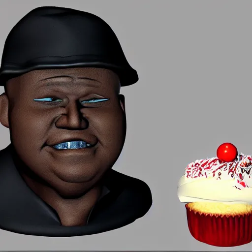 Image similar to photorealistic sculpture of edp the youtube holding a cupcake,