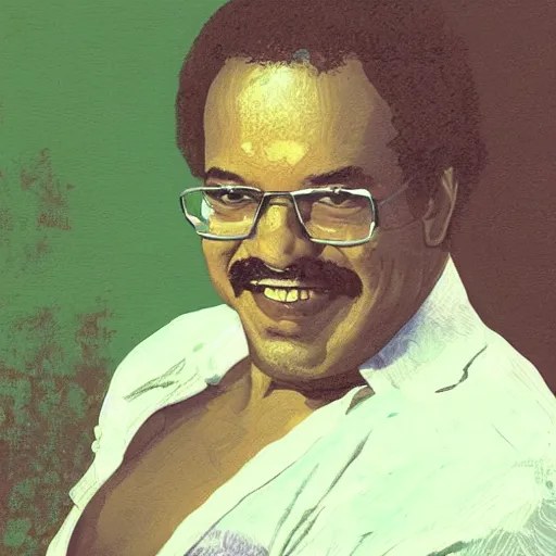 Prompt: no glasses, no mustache brazilian 1 9 8 0's singer tim maia, portrait artwork by craig mullins